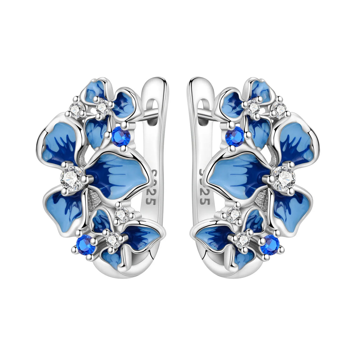 Sterling silver Orstarry earrings with blue cubic zirconia from Corporación Turística, featuring elegant dangling design and sparkling stones.