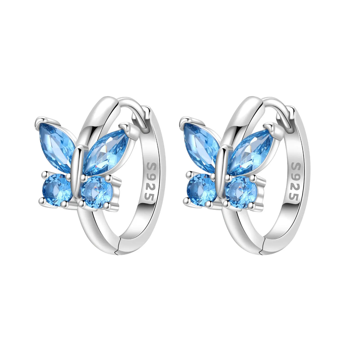 Sterling silver 925 Orstarry earrings with sparkling blue cubic zirconia, elegant jewelry for women.