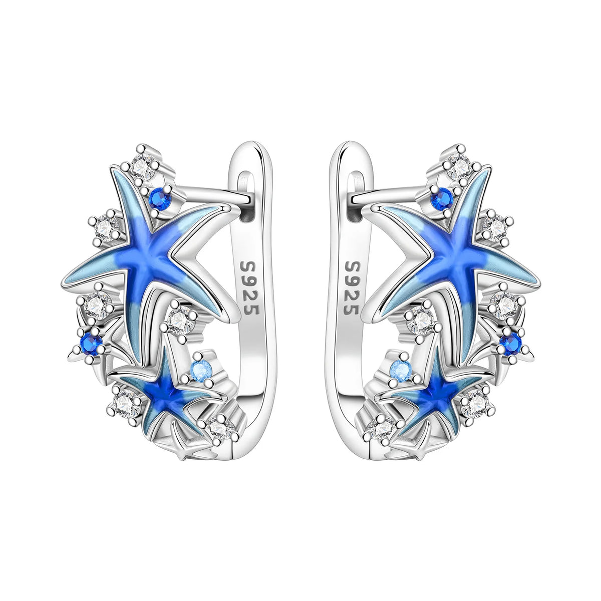 Sterling silver Orstarry earrings with blue cubic zirconia from Corporación Turística, featuring elegant dangle design and sparkling stones.