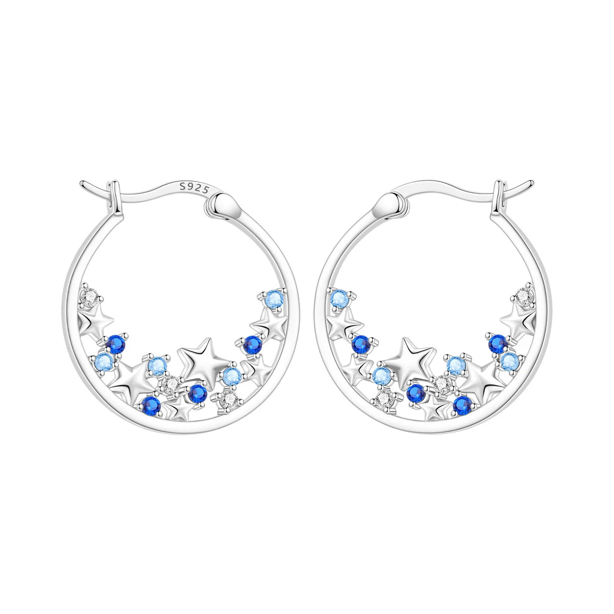 Sterling silver earrings with blue cubic zirconia from Orstarry collection, featuring elegant dangle design with sparkling stones.