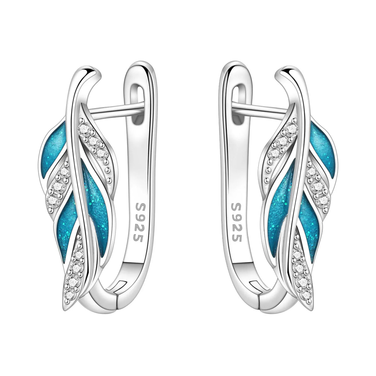 Sterling silver Orstarry earrings with blue zirconia stones, featuring a elegant design and shiny finish.