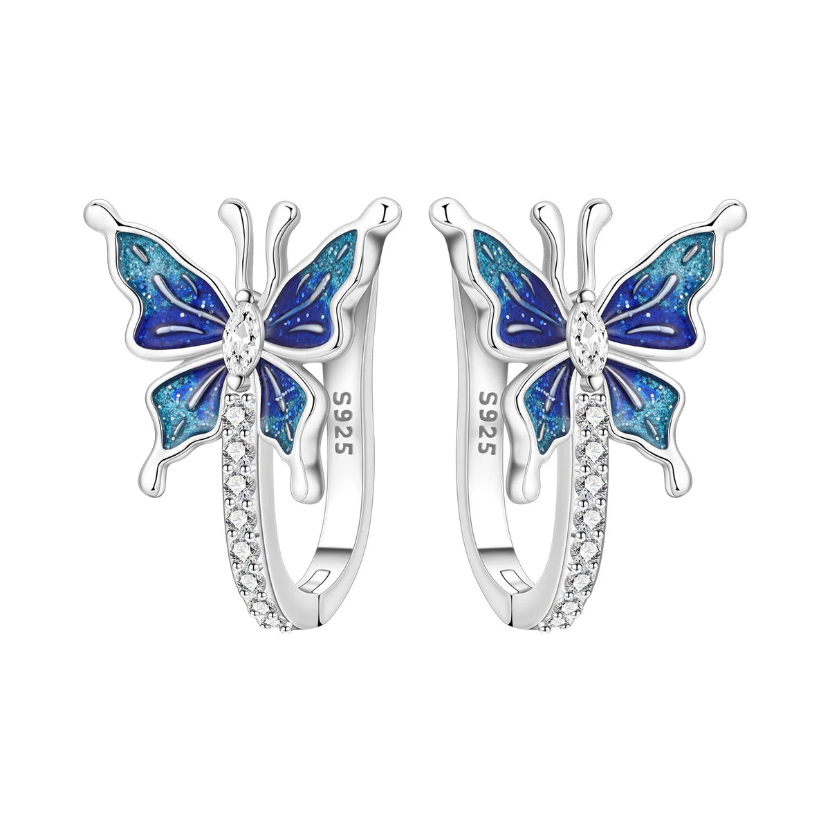 Sterling silver Orstarry earrings with sparkling blue cubic zirconia from Corporación Turística, showcasing elegant dangle jewelry.