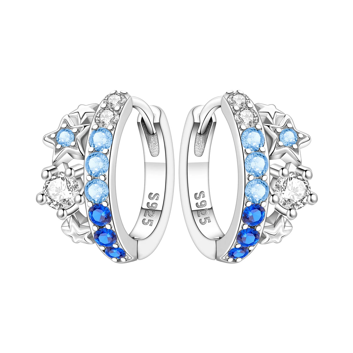 Sterling silver 925 Orstarry earrings with blue cubic zirconia, showcasing elegant dangle design and sparkling stones.