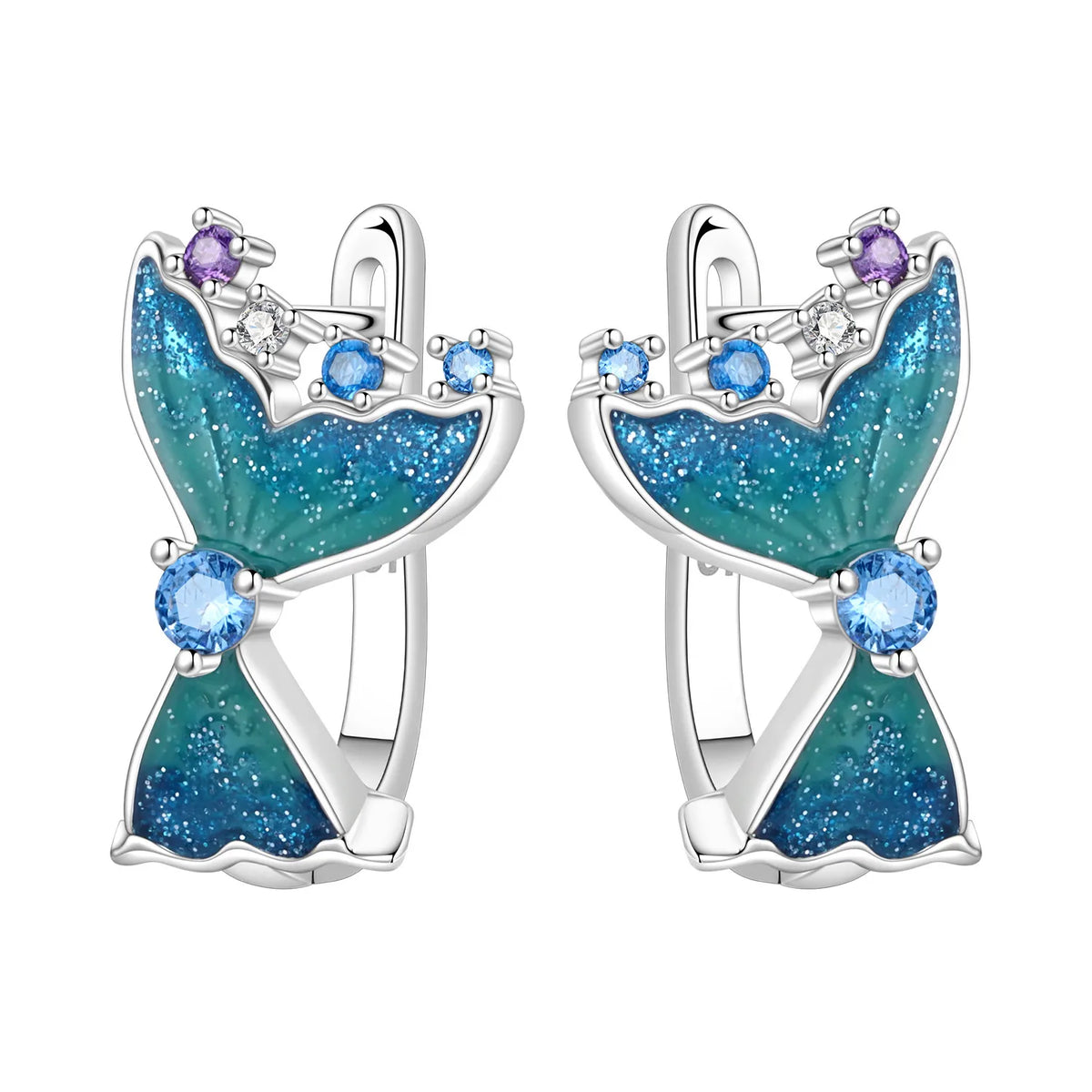 Sterling silver Orstarry earrings with blue zirconia accents, featuring a delicate dangle design and polished finish.