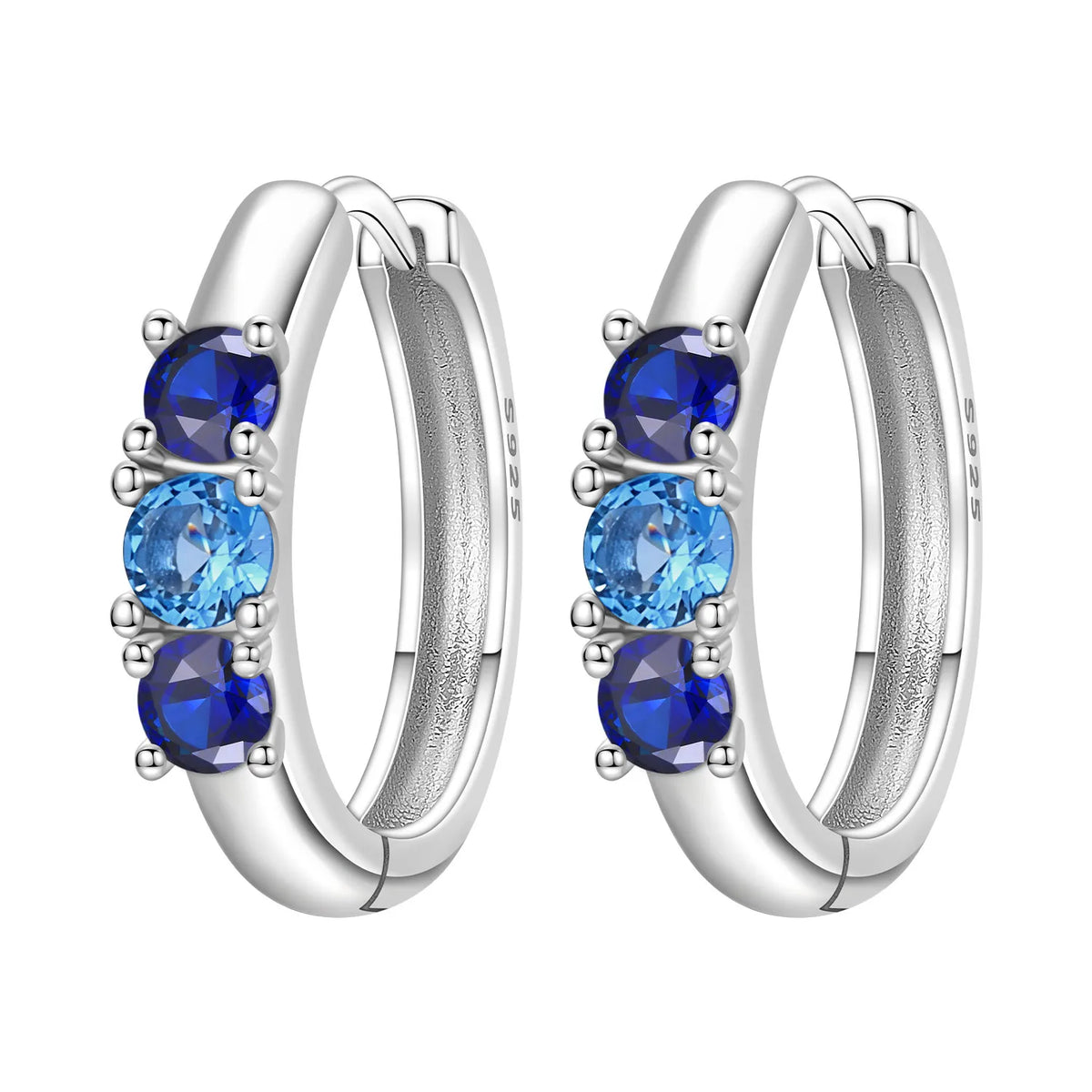 Sterling silver Orstarry earrings with blue cubic zirconia, featuring elegant drop design and sparkling gemstone accents.