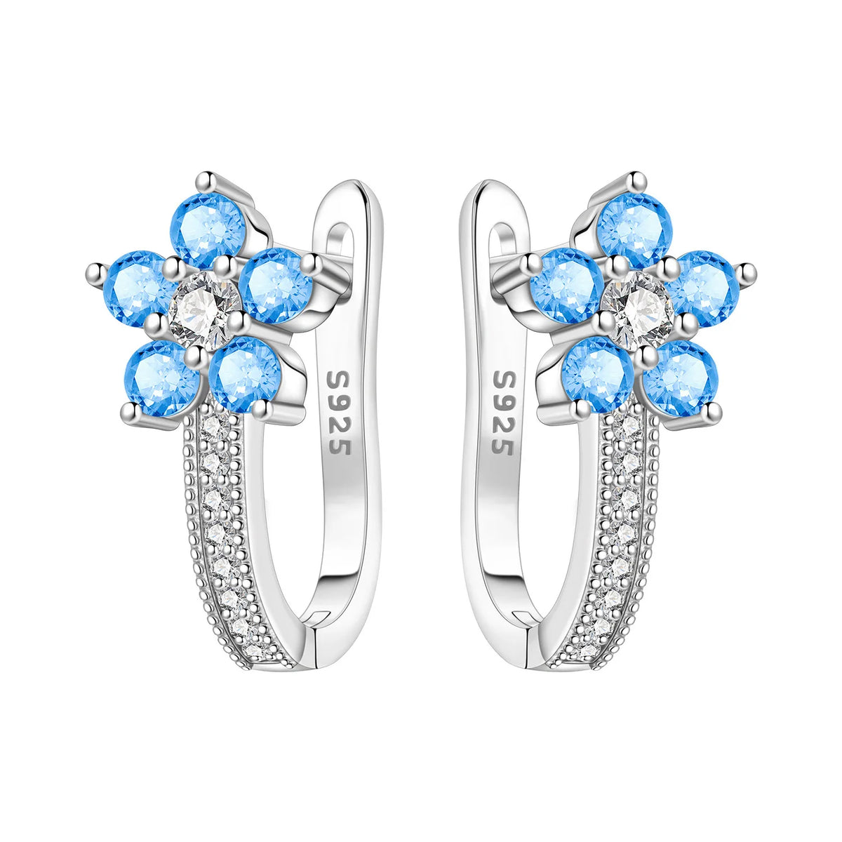 Sterling silver Orstarry earrings with blue cubic zirconia, featuring a delicate drop design and sparkling gemstone accents.