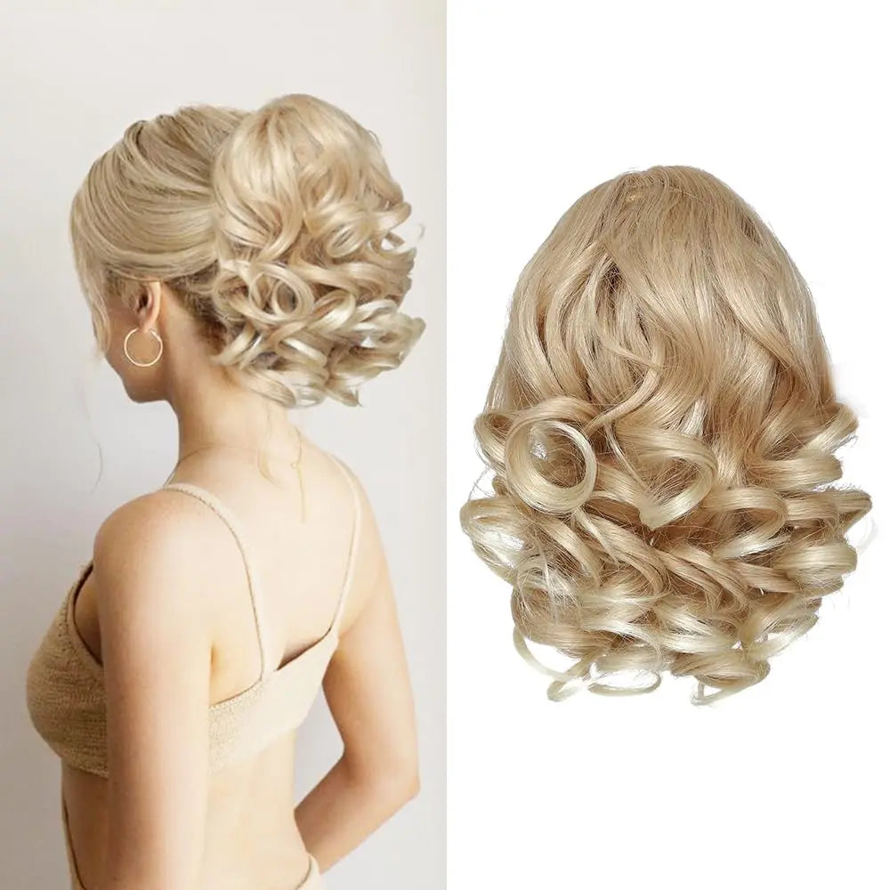 Short curly corded ponytail extensions by Corporación Turística, showing the textured, wavy hair style for easy ponytail enhancement.