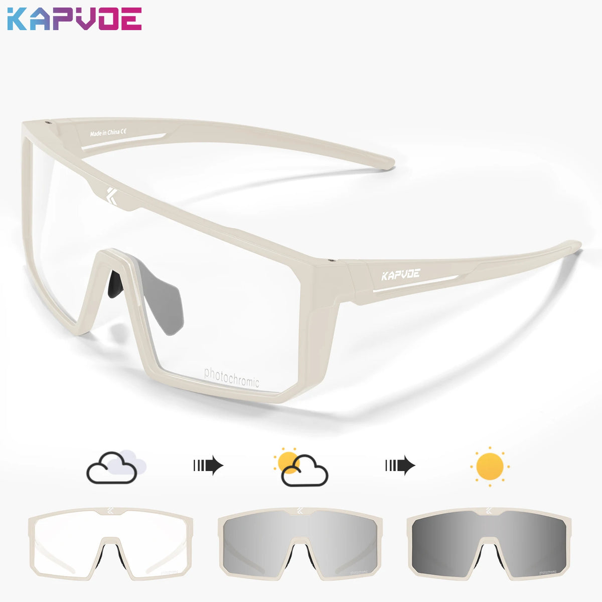 Polarized fishing sunglasses by KAPVOE with blue photochromic lenses, designed for outdoor fishing and outdoor activities.