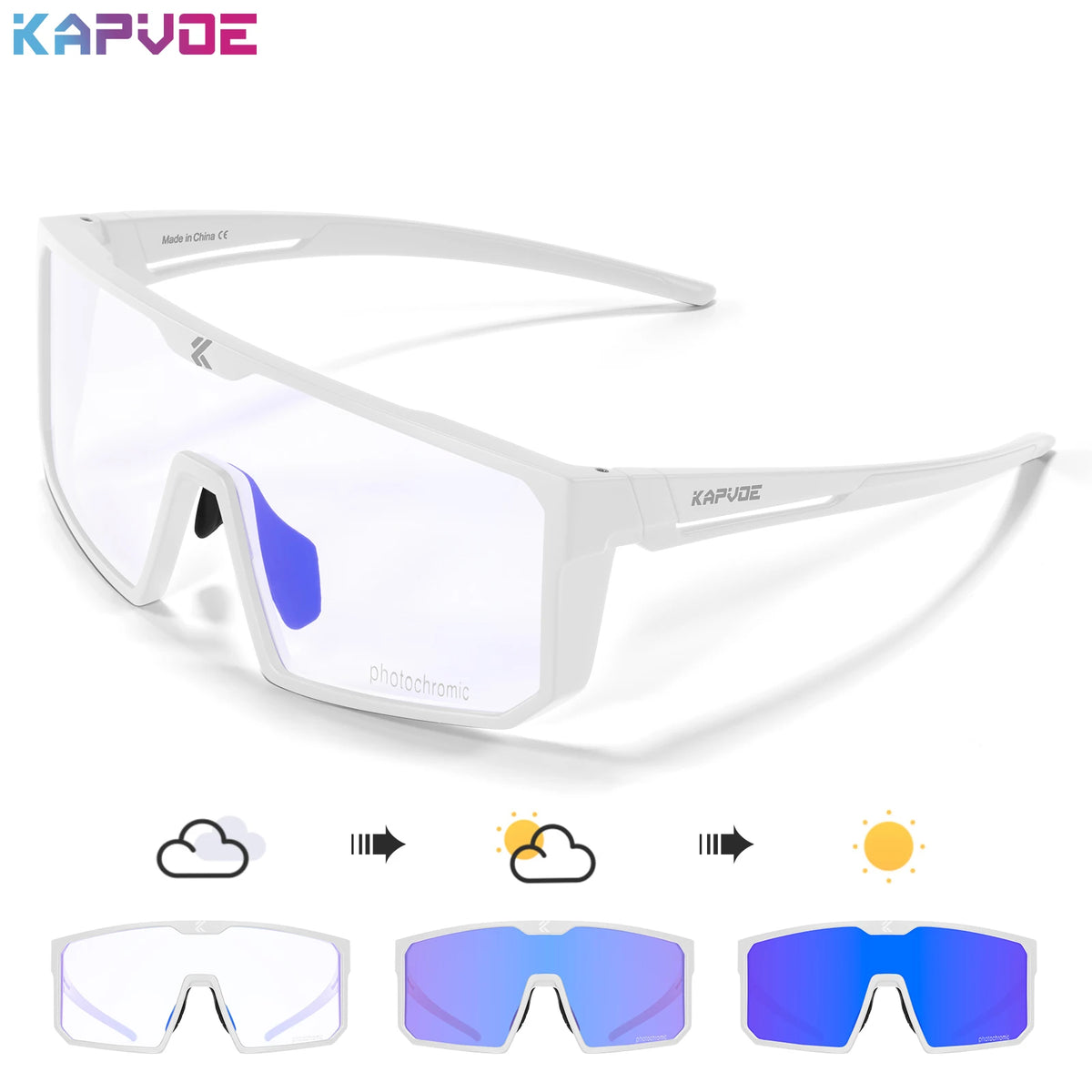 Kapvoe polarized fishing sunglasses with blue photochromic lenses, designed for outdoor fishing activities and sun protection.