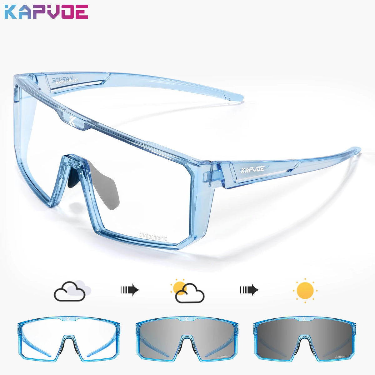 Kapvoe polarized fishing sunglasses with blue photochromic lenses, designed for outdoor fishing by Corporación Turística.
