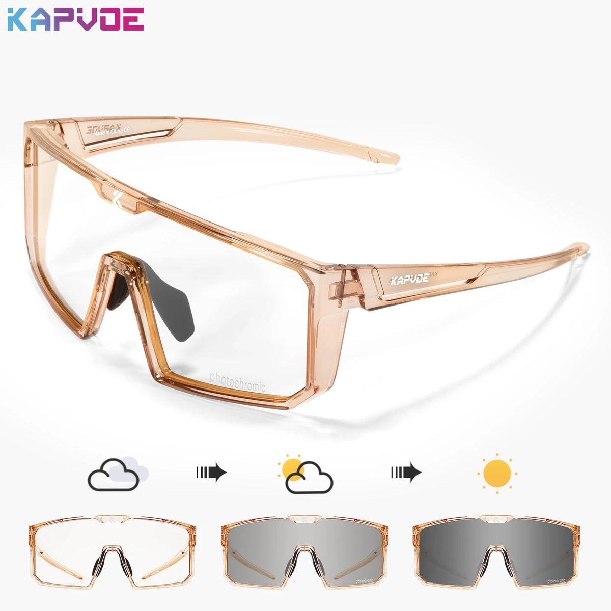 Blue photochromic polarized fishing sunglasses by KAPVOE, with sleek frame and tinted lenses for outdoor fishing activities.