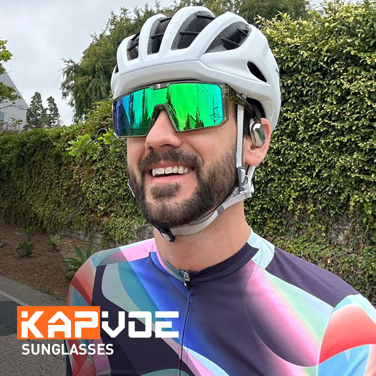 Polarized fishing sunglasses by KAPVOE with photochromic blue lenses, designed for outdoor fishing and marine activities.