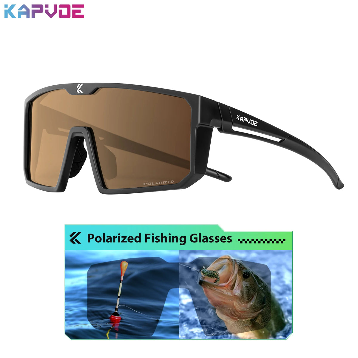 Kapvoe polarized fishing sunglasses with blue photochromic lenses, designed for outdoor fishing activities, without accessories.