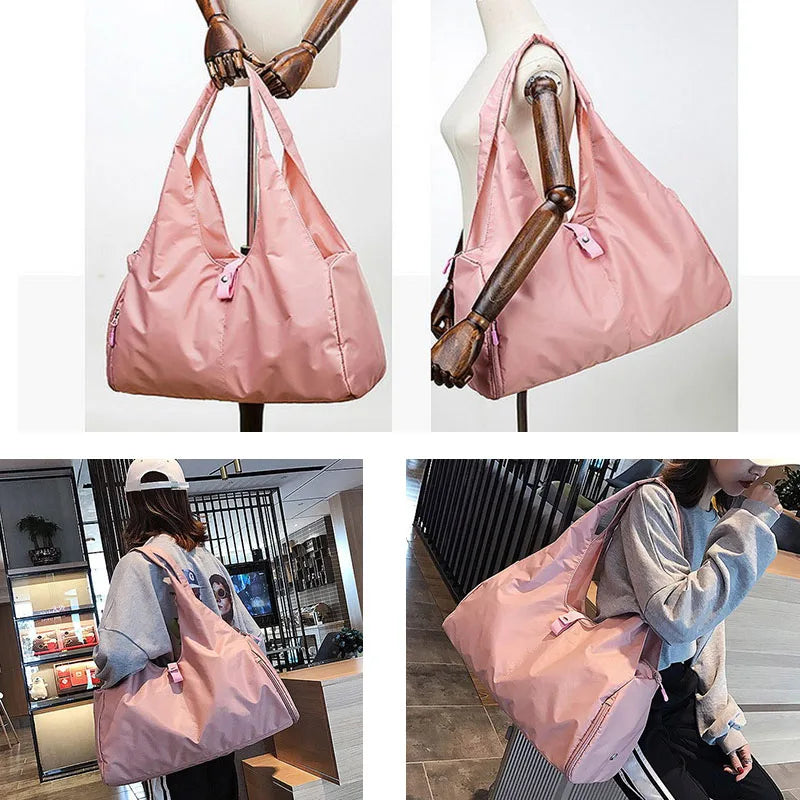 Pink yoga mat bag by Corporación Turística, stylish gym and fitness tote with shoulder strap for carrying yoga mats.