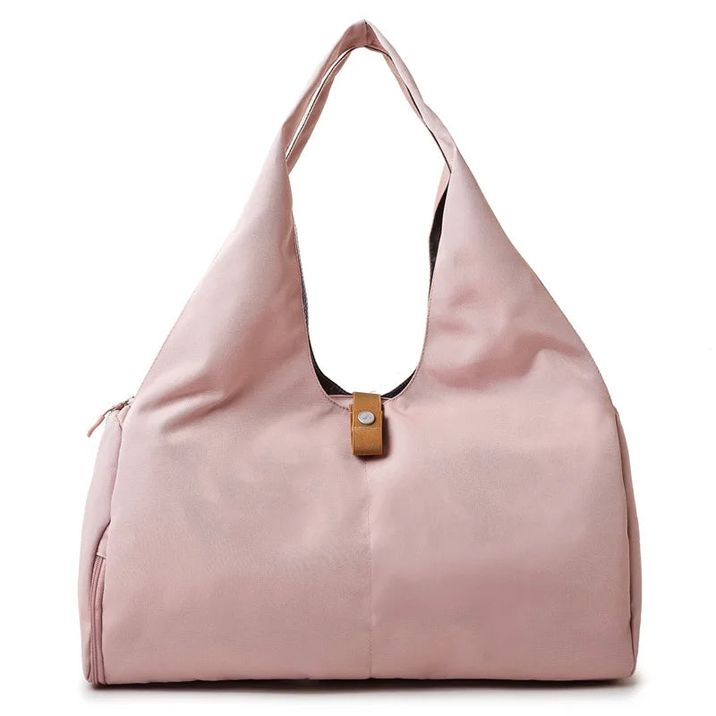 Pink yoga mat bag by Corporación Turística, stylish gym and fitness tote with space for yoga mats and workout gear.