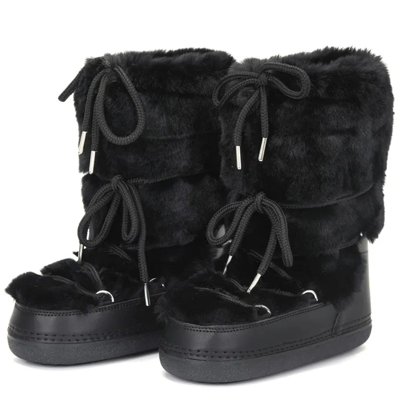 Pink high-end women's snow boots from Corporación Turística with thick soles and insulated design for winter warmth.