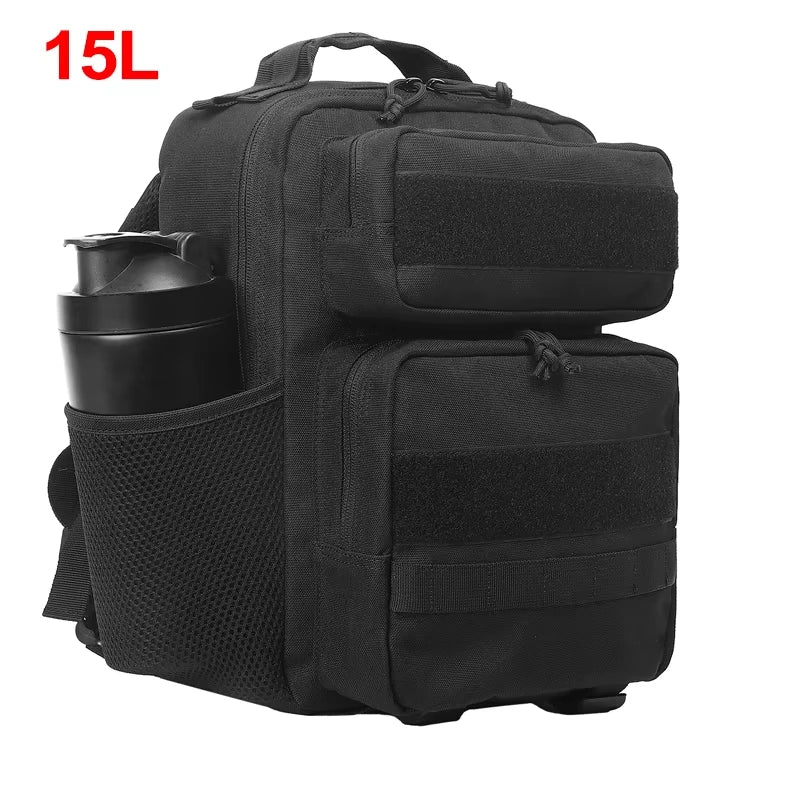 Pink tactical camping backpack for men and women, 15L to 25L capacity, by Corporación Turística, with multiple compartments and adjustable straps.