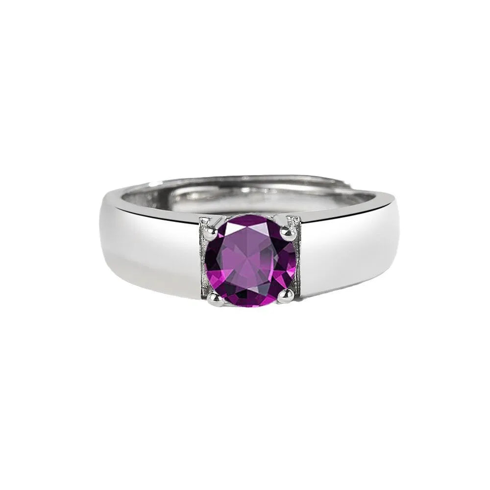 Sterling silver 925 men's moissanite ring with pink gemstone, featuring a sleek design and polished finish.
