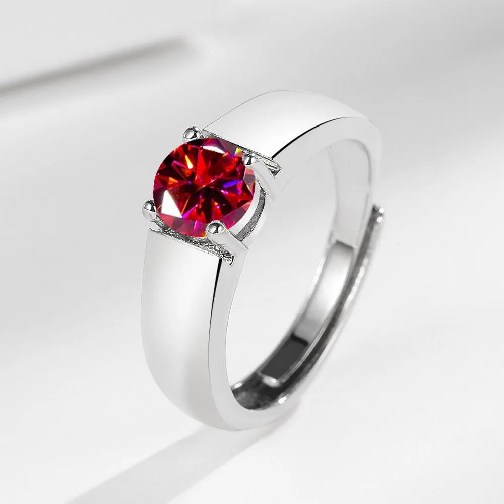 Sterling silver 925 men's moissanite ring with pink accents, featuring a sleek design and polished finish.