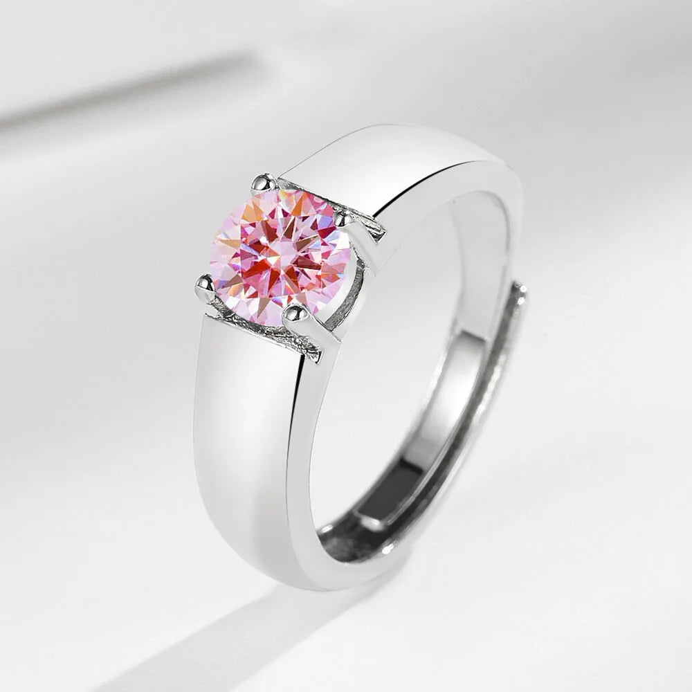 Sterling silver men's ring with moissanite gemstone, featuring a pink design and elegant craftsmanship from Corporación Turística.