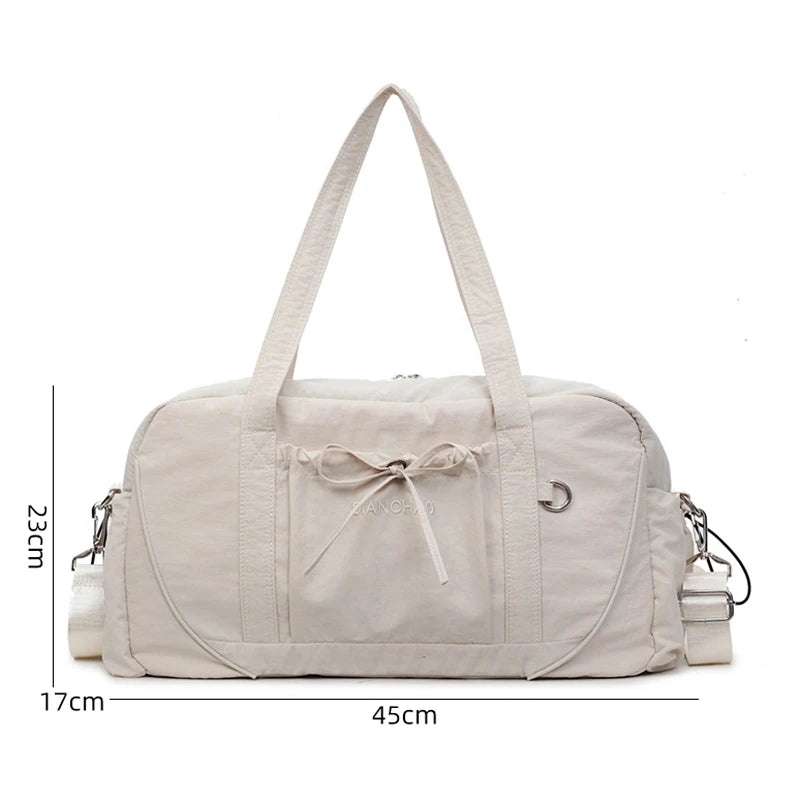 Large gym bag from Corporación Turística, ideal for yoga, travel, and hiking, in pink with spacious interior and sturdy handles.