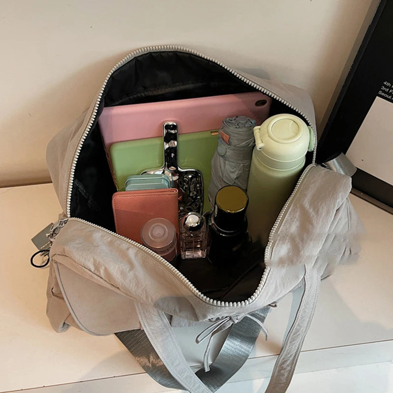 Large pink gym bag for yoga, travel, and hiking by Corporación Turística, with spacious interior and durable design.