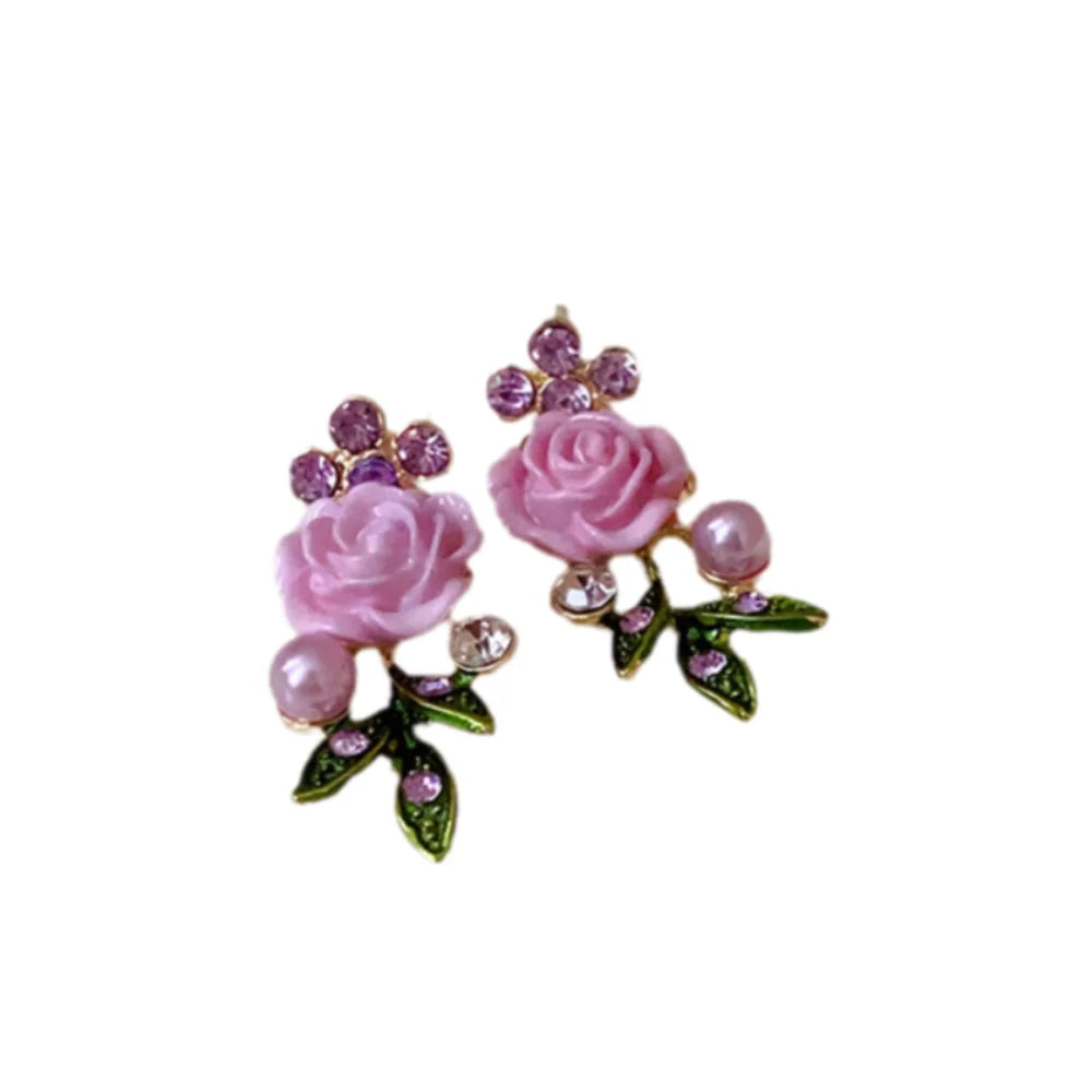 Lujoso collar de flores rosas con diamantes de imitación, elegante joyería de Corporación Turística.