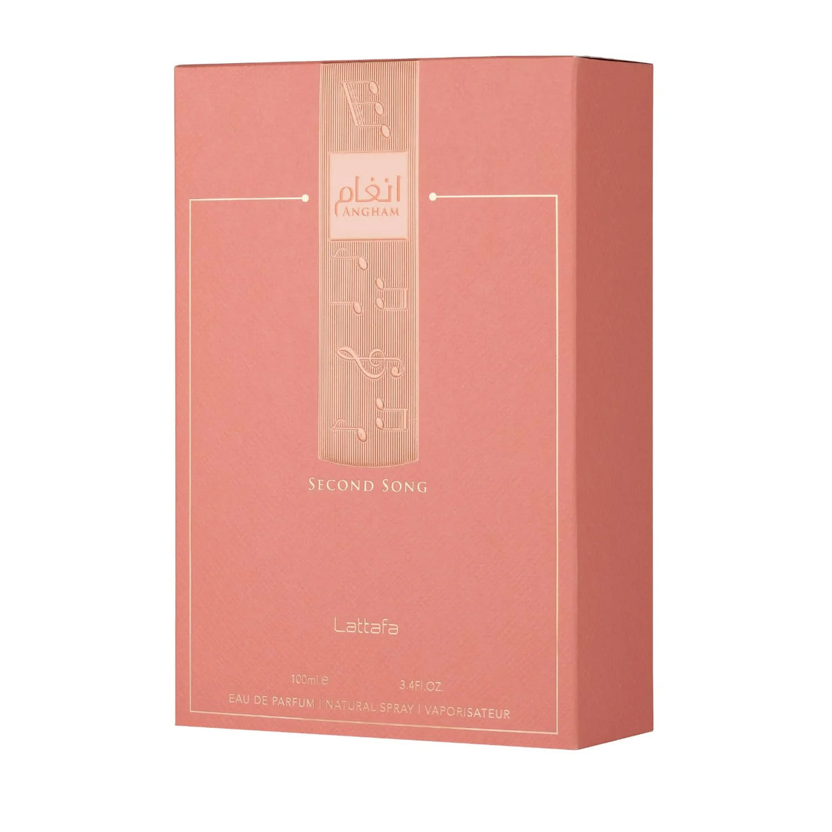 Lattafa Angham Second Song Eau de Parfum 100ml by Corporación Turística, featuring a pink bottle and elegant design.