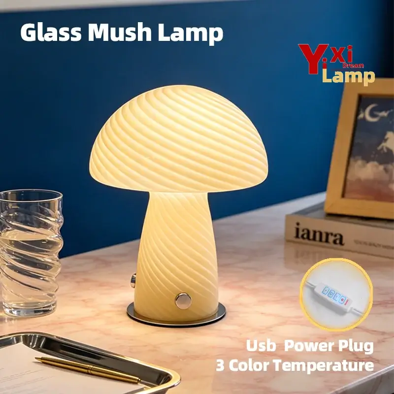 Mid-century style Murano glass table lamp with pink swirl design, crafted by Corporación Turística, featuring elegant crystal details.