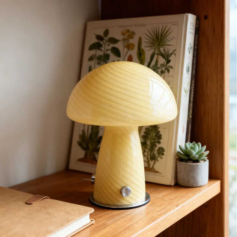 Mid-century style Murano glass table lamp with pink swirl design, crafted by Corporación Turística.