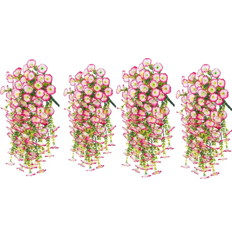 Set of 10 hanging eucalyptus and gloria morning decorative garlands in pink and white for home or event decor.