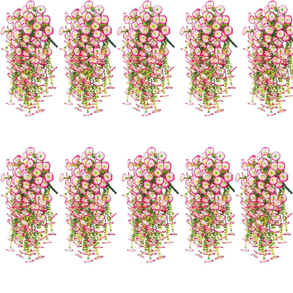 Set of 10 hanging eucalyptus and gloriosa flower decorations in pink and white, perfect for floral decor.