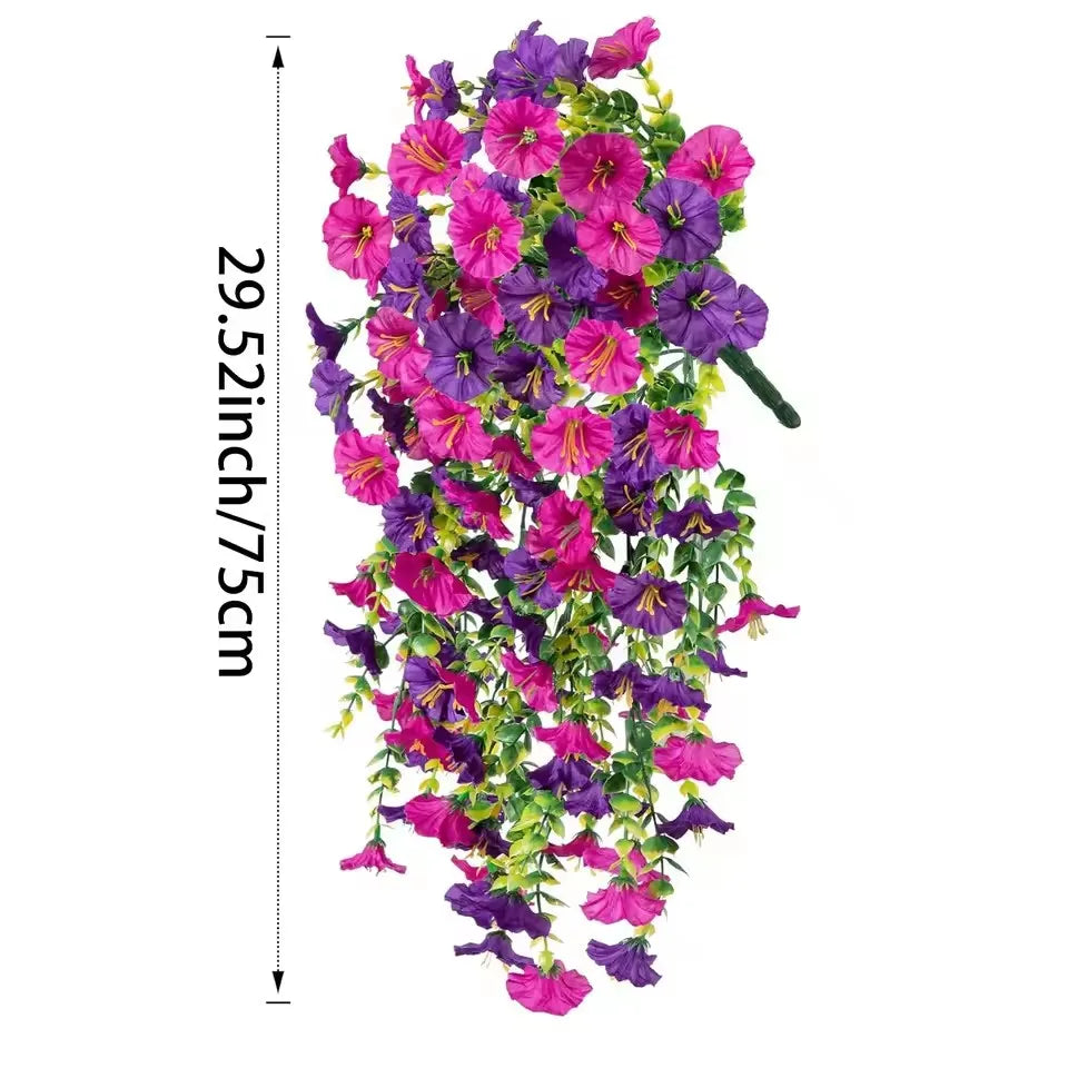 Set of 10 hanging eucalyptus and gloria morning floral decorations with pink and white accents, ideal for event decor.