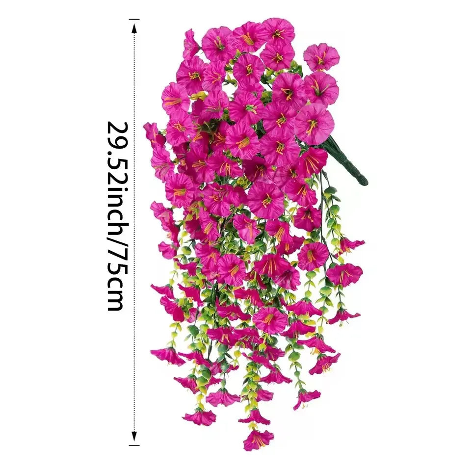 Set of 10 hanging eucalyptus and gloria morning botanical decorations with pink and white accents.