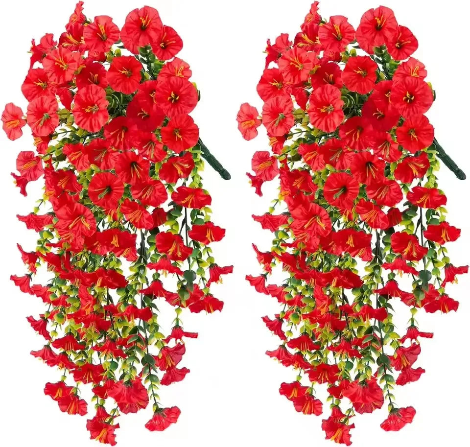 Set of 1-10 hanging eucalyptus and gloria morning decorative ornaments, with pink and white accents, for floral or event decor.