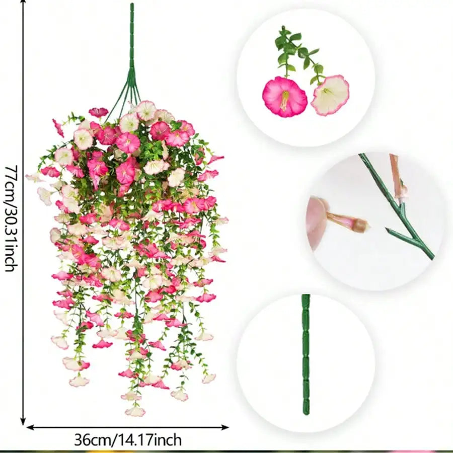Set of 10 hanging eucalyptus and gloria morning decorations in pink and white, perfect for floral or event decor.