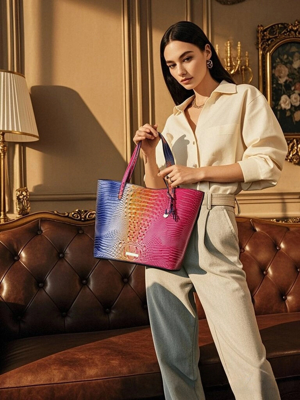 Set of textured leather hand purses from Corporación Turística featuring raised relief design.