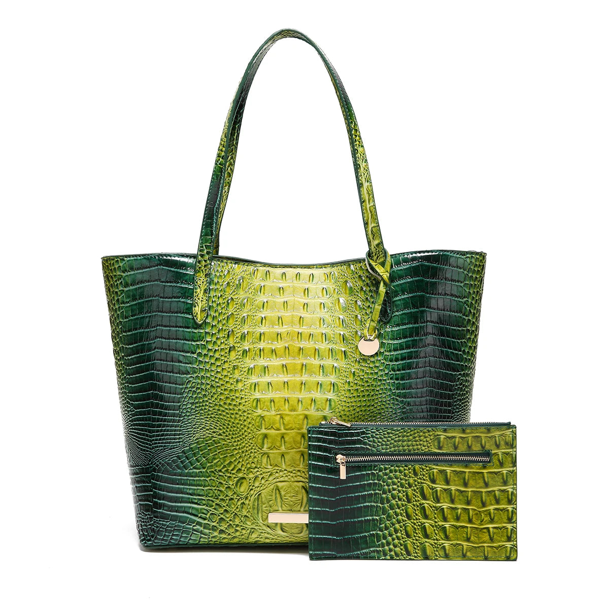Set of textured leather handbags by Corporación Turística, featuring stylish relief design and versatile hand-held style.