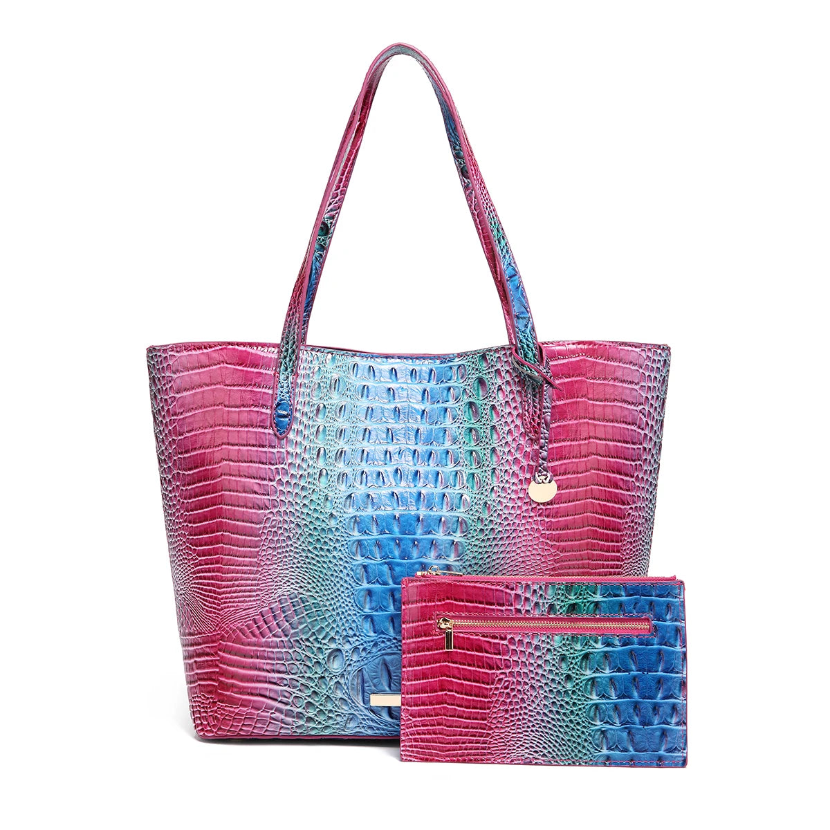 Set of textured leather handbags from Corporación Turística, featuring stylish and durable design for everyday use.