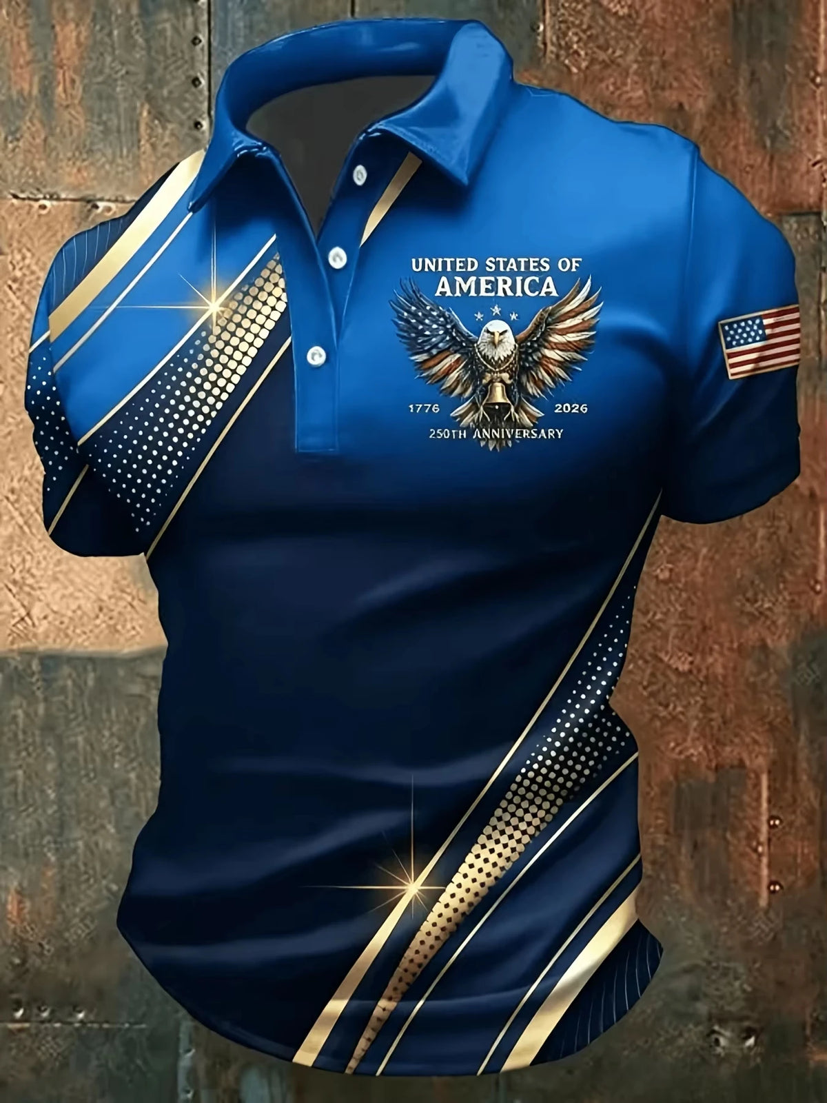 3D printed polo shirt with leaf and boat patterns, featuring a bander design, from Corporación Turística.