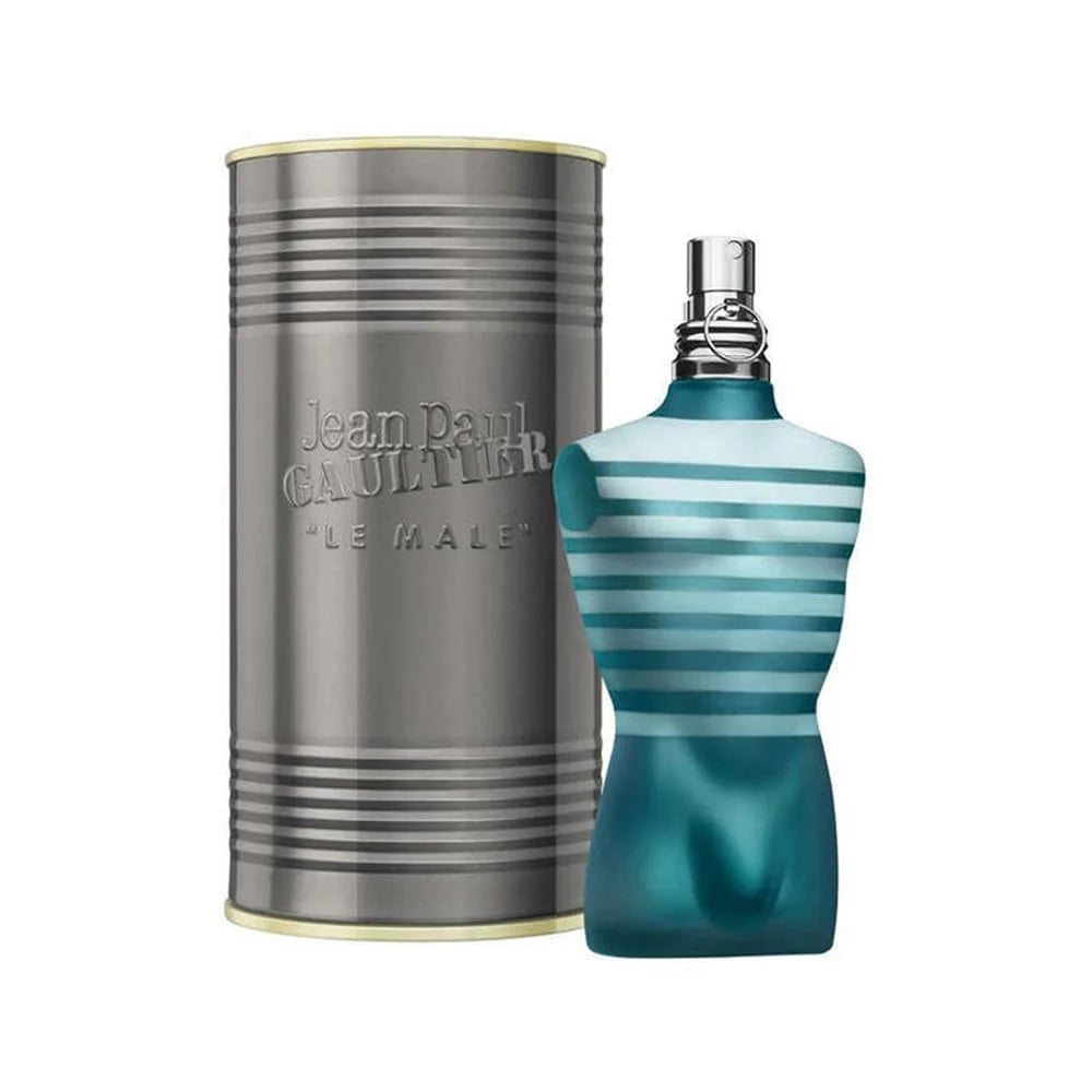 Jean Paul Gaultier Le Beau Le Parfum 4.2oz perfume bottle, featuring sleek design and branding, on a silver background.