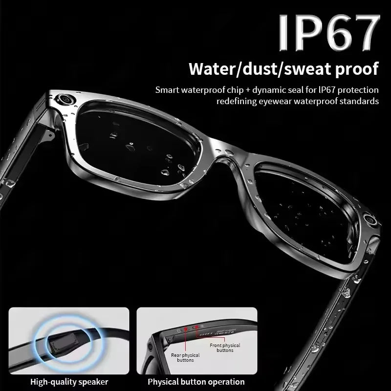 AI 800W smart glasses with HD camera and anti-vibration features, designed for hands-free recording and blue light protection.