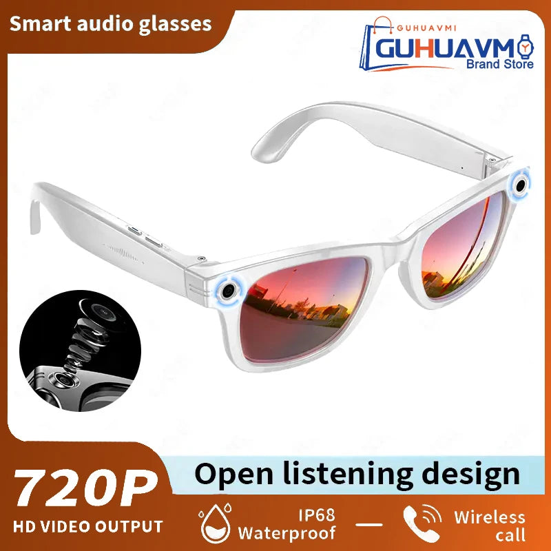 AI 800W smart glasses with HD camera and anti-vibration features, designed for hands-free recording and blue light protection.