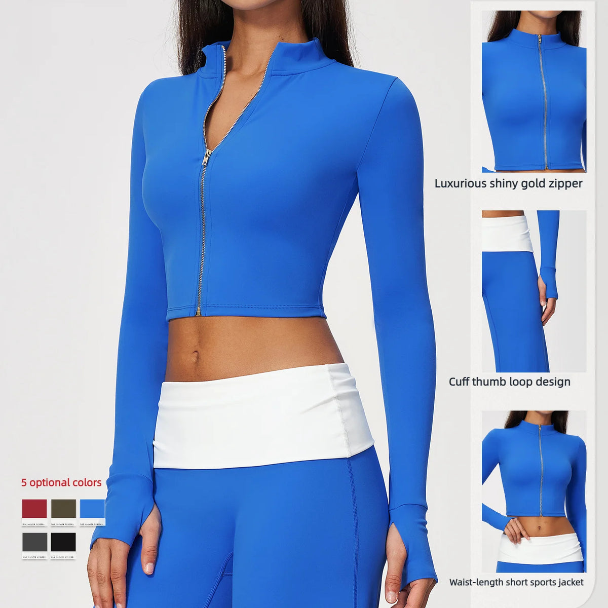 Red long-sleeve women's sports camiseta deportiva de manga larga with front zipper, by Corporación Turística.