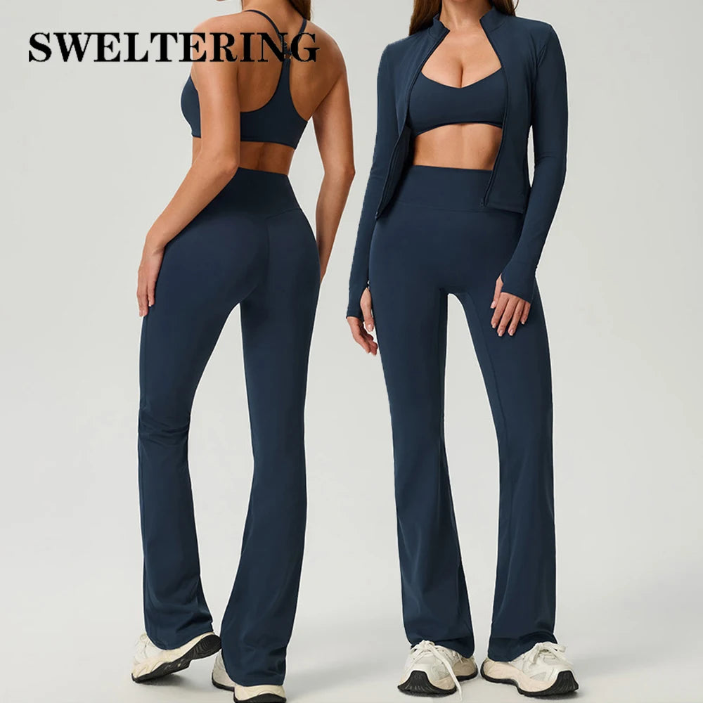 Black 2-piece women's sports set by Corporación Turística, includes a sporty top and matching leggings, ideal for active wear.