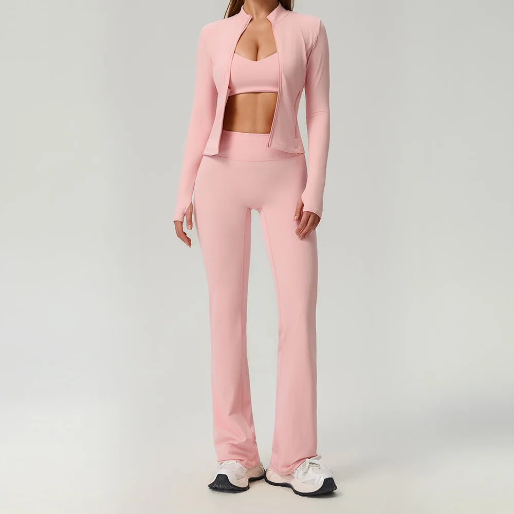 Black 2-piece women's sports set from Corporación Turística, includes a sports top and leggings for active wear.