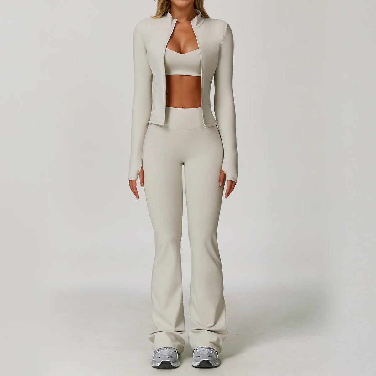Black 2-piece women's yoga set by Corporación Turística featuring a fitted sports bra and high-waisted leggings.