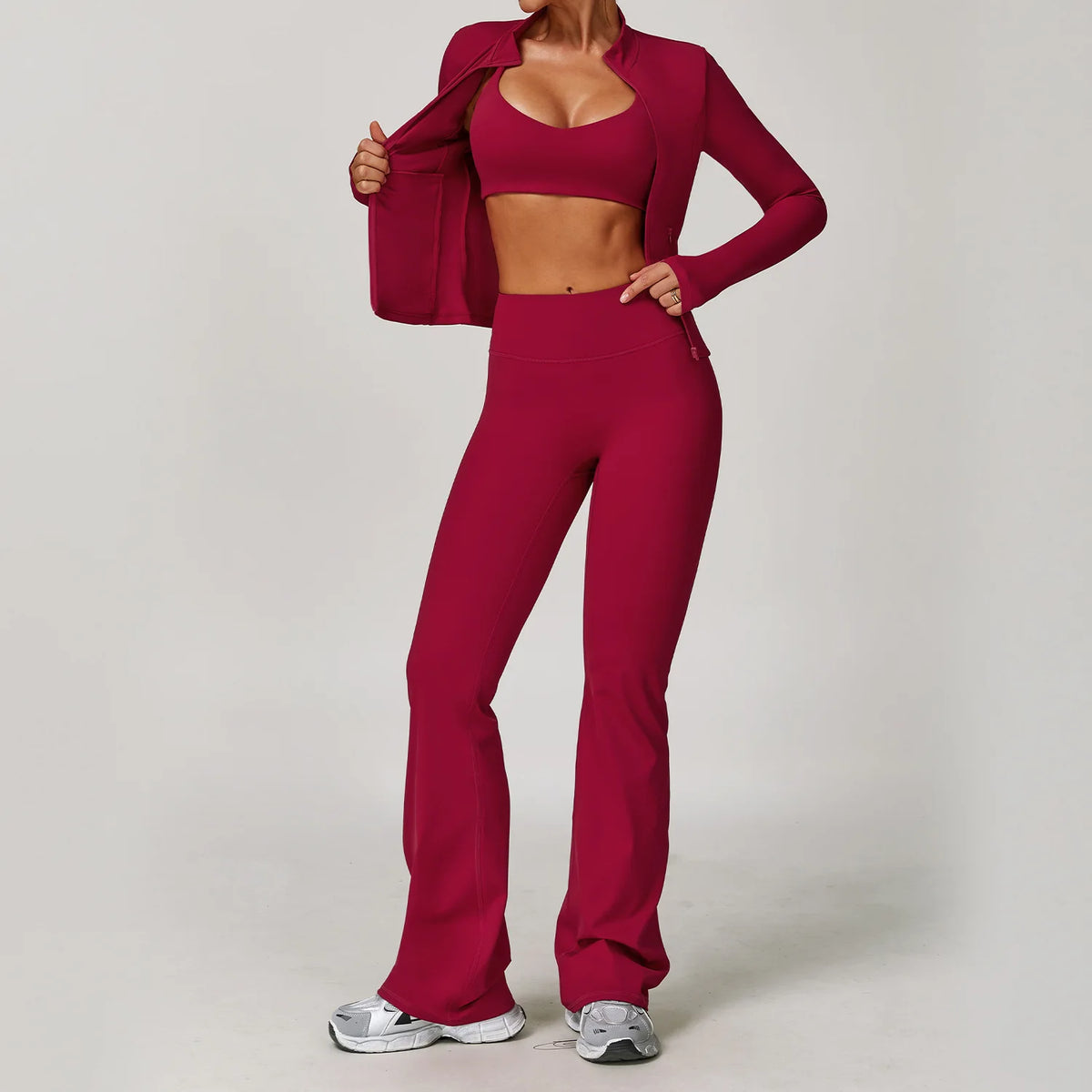 Black 2-piece women's yoga set by Corporación Turística featuring a fitted top and matching yoga pants for activewear.