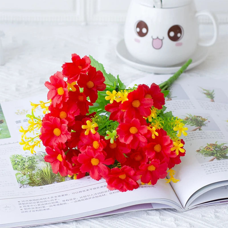 Artificial red Margarita flower bouquet with 28 heads, ideal for decorative floral arrangements, by Corporación Turística.