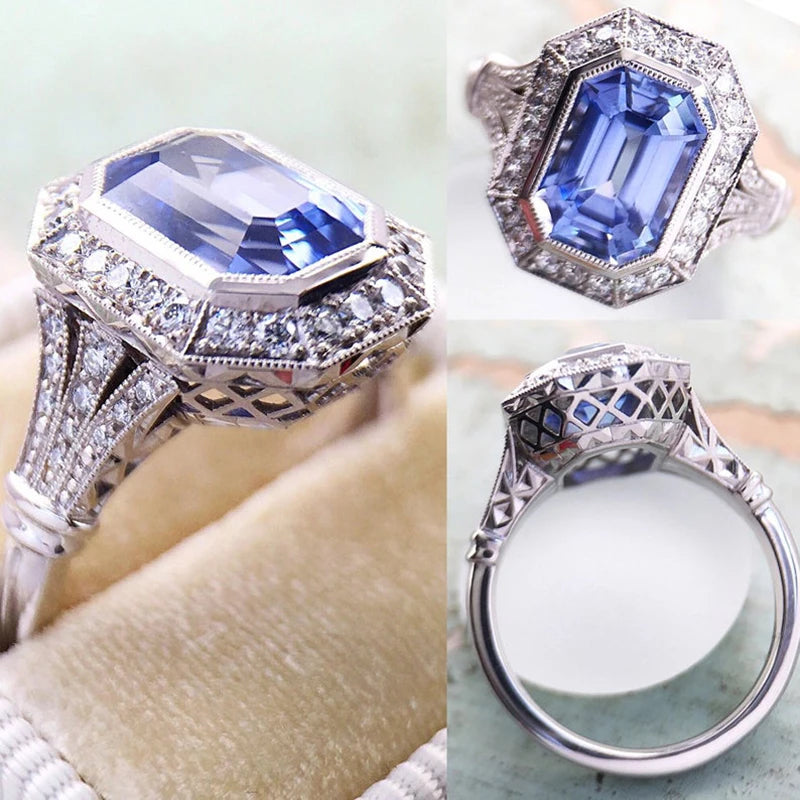 Elegant blue CZ ring for women featuring a sleek design, crafted by Corporación Turística.
